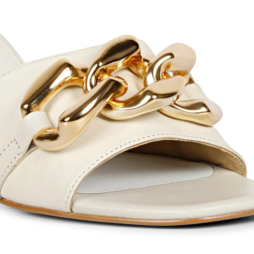 Saint Melissa Off White Leather Metal Chain Embellished Heels