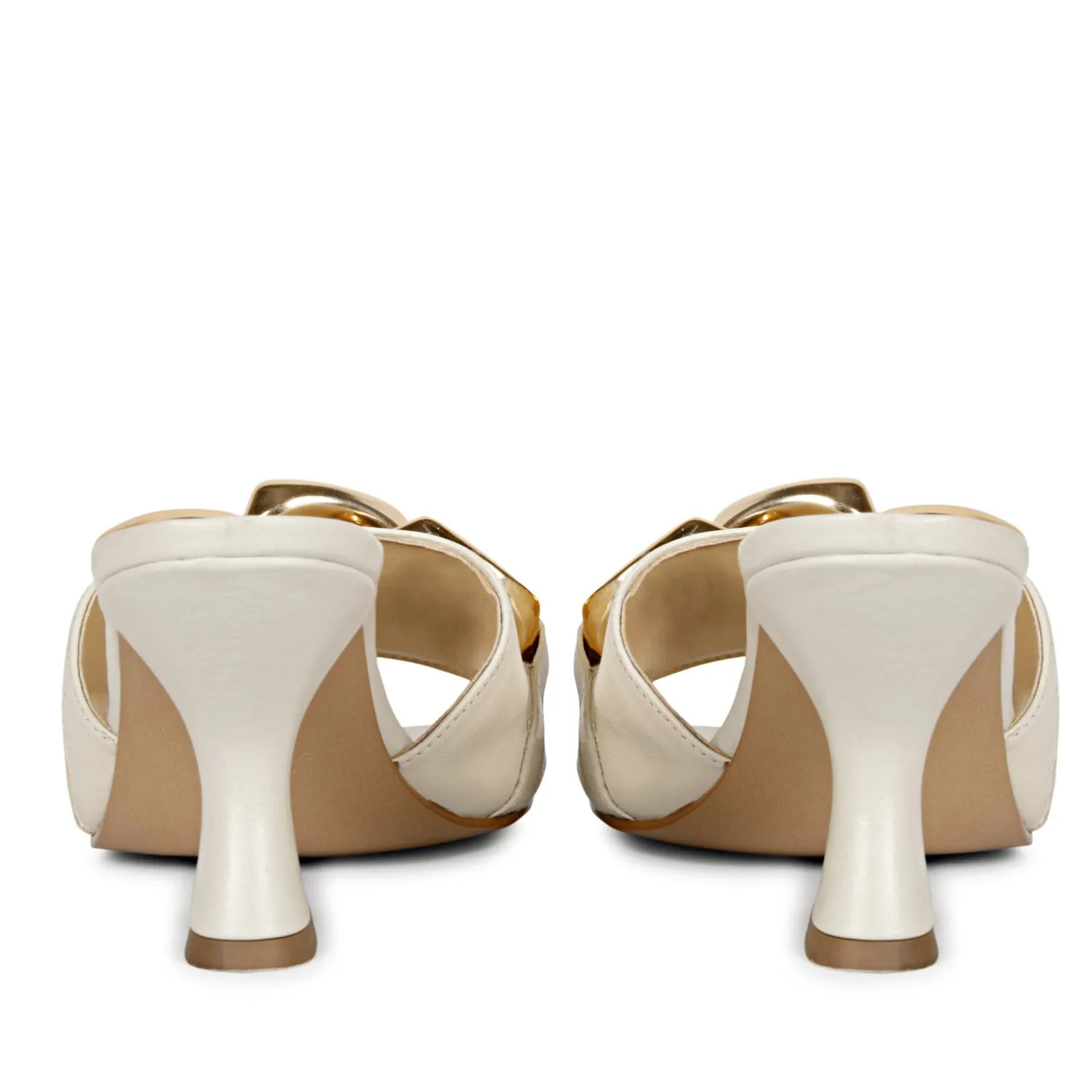Saint Melissa Off White Leather Metal Chain Embellished Heels