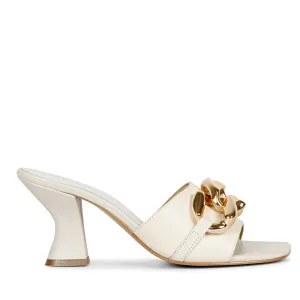Saint Melissa Off White Leather Metal Chain Embellished Heels