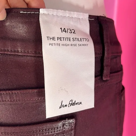 Sam Edelman The Petite Stiletto Coated High Waist Jeans burgundy size 14