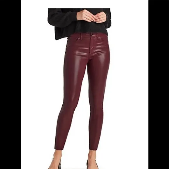 Sam Edelman The Petite Stiletto Coated High Waist Jeans burgundy size 14