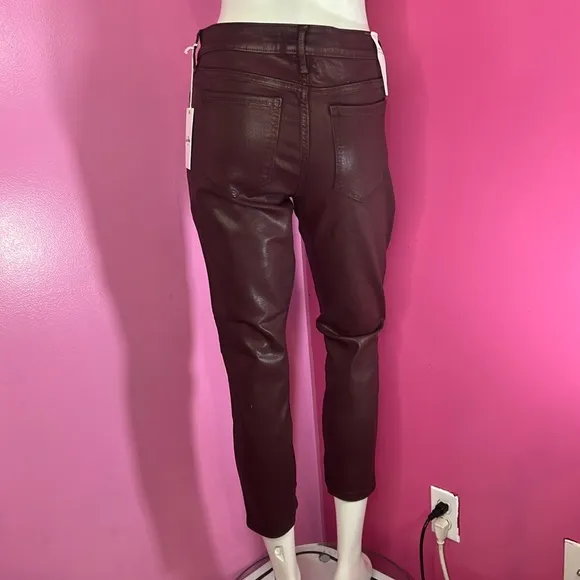 Sam Edelman The Petite Stiletto Coated High Waist Jeans burgundy size 14