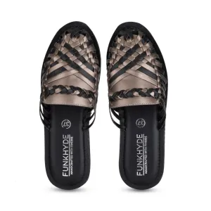 Samurra Black Gunmetal Heeled Huarache Mules - 1.5" Heels