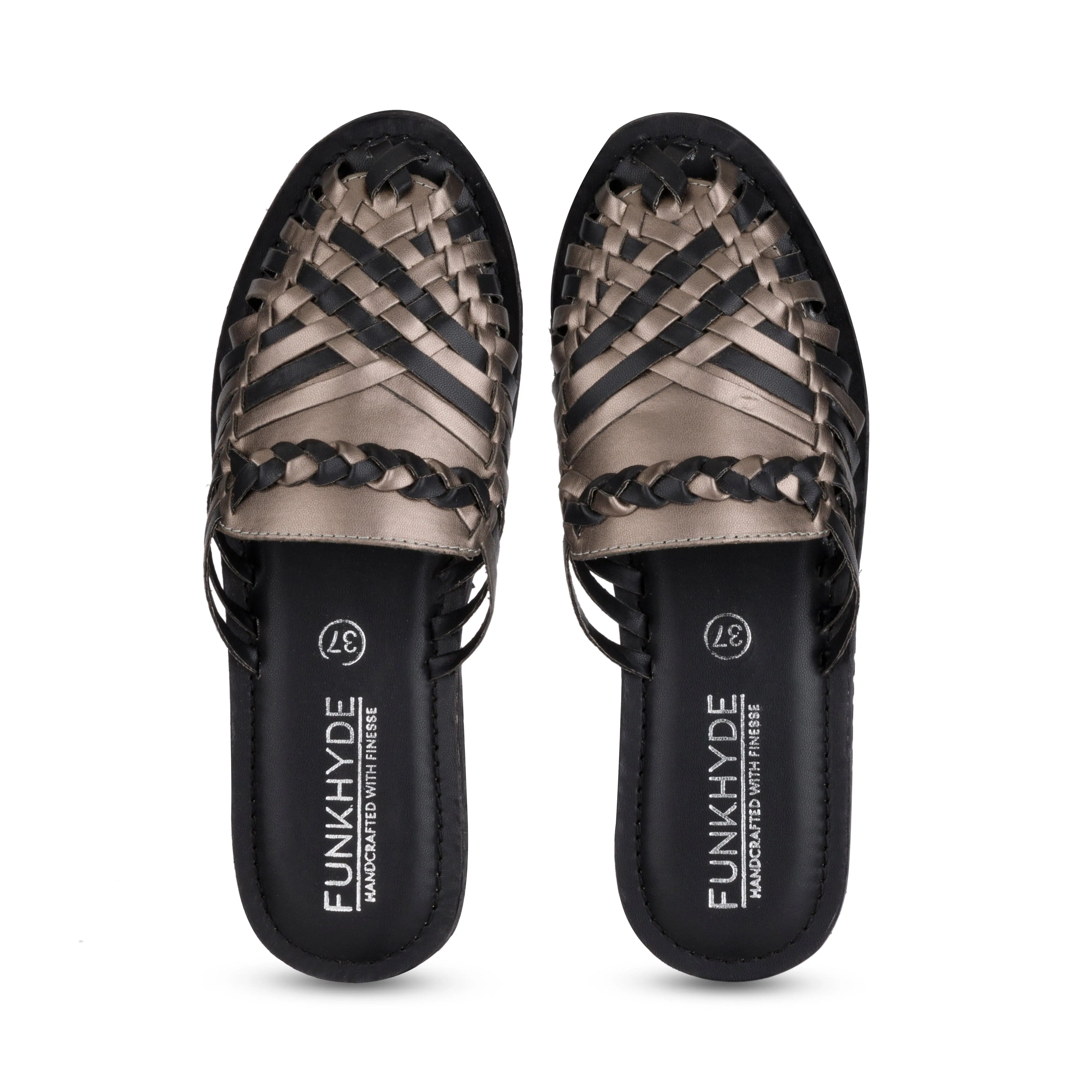 Samurra Black Gunmetal Heeled Huarache Mules - 1.5" Heels
