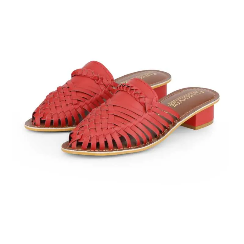 Samurra Red Heeled Huarache Mules - 1.5" Heels