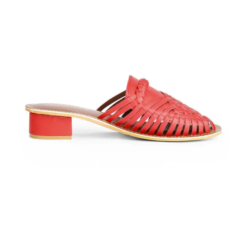 Samurra Red Heeled Huarache Mules - 1.5" Heels