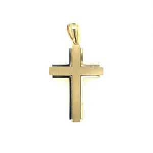 Satin and High Polished Cross - 14kt Yellow Gold