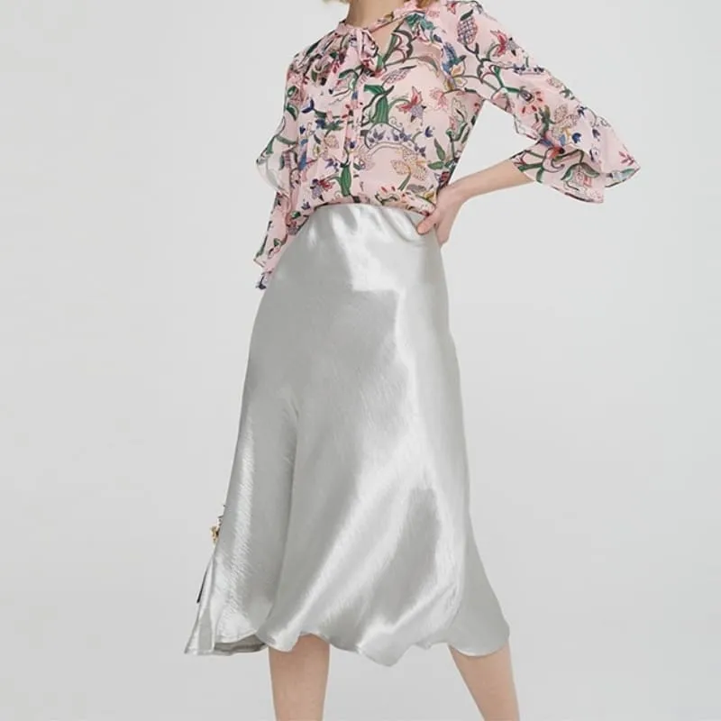 Satin High Waisted Midi Skirt