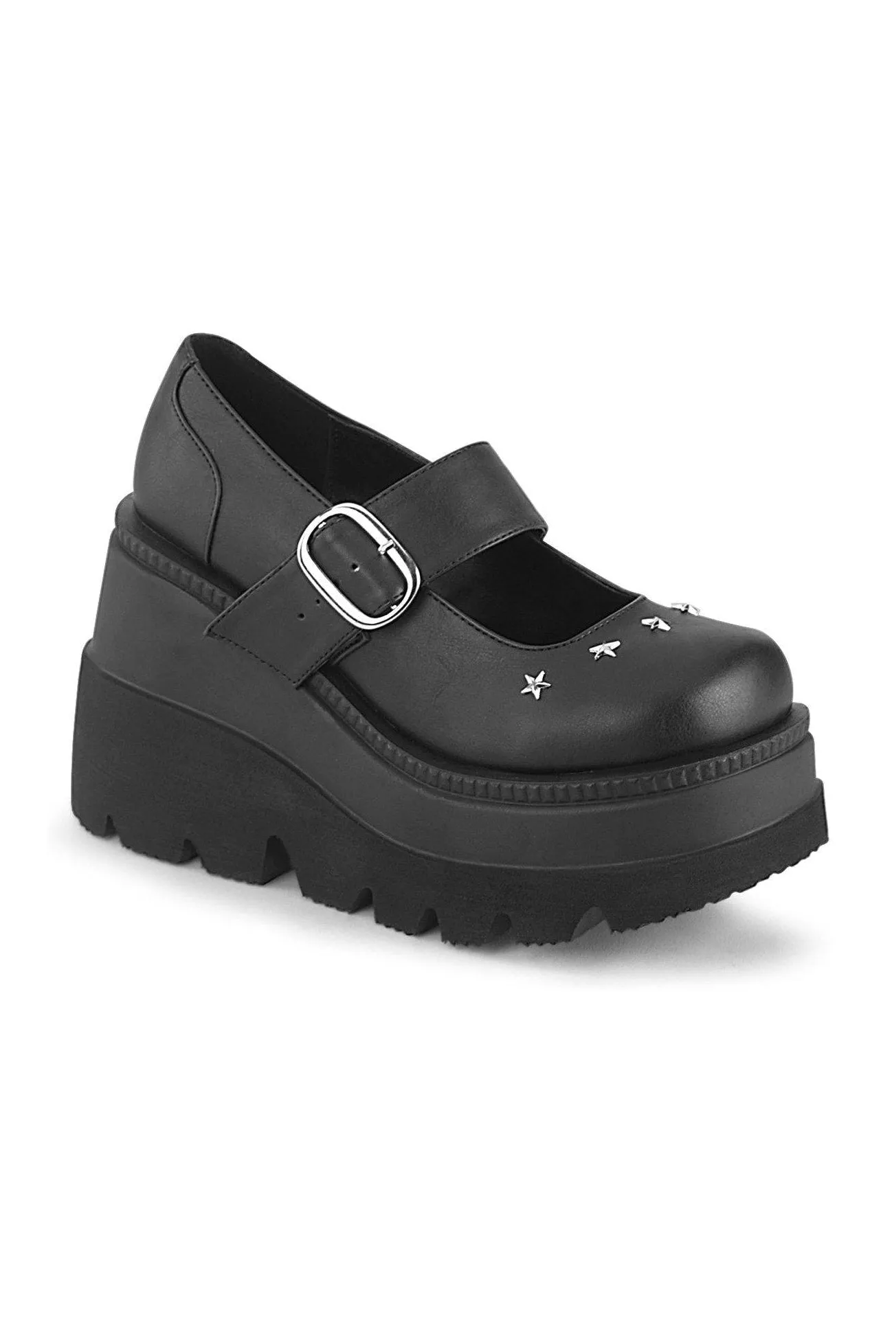 SHAKER-23 Mary Jane | Black Faux Leather
