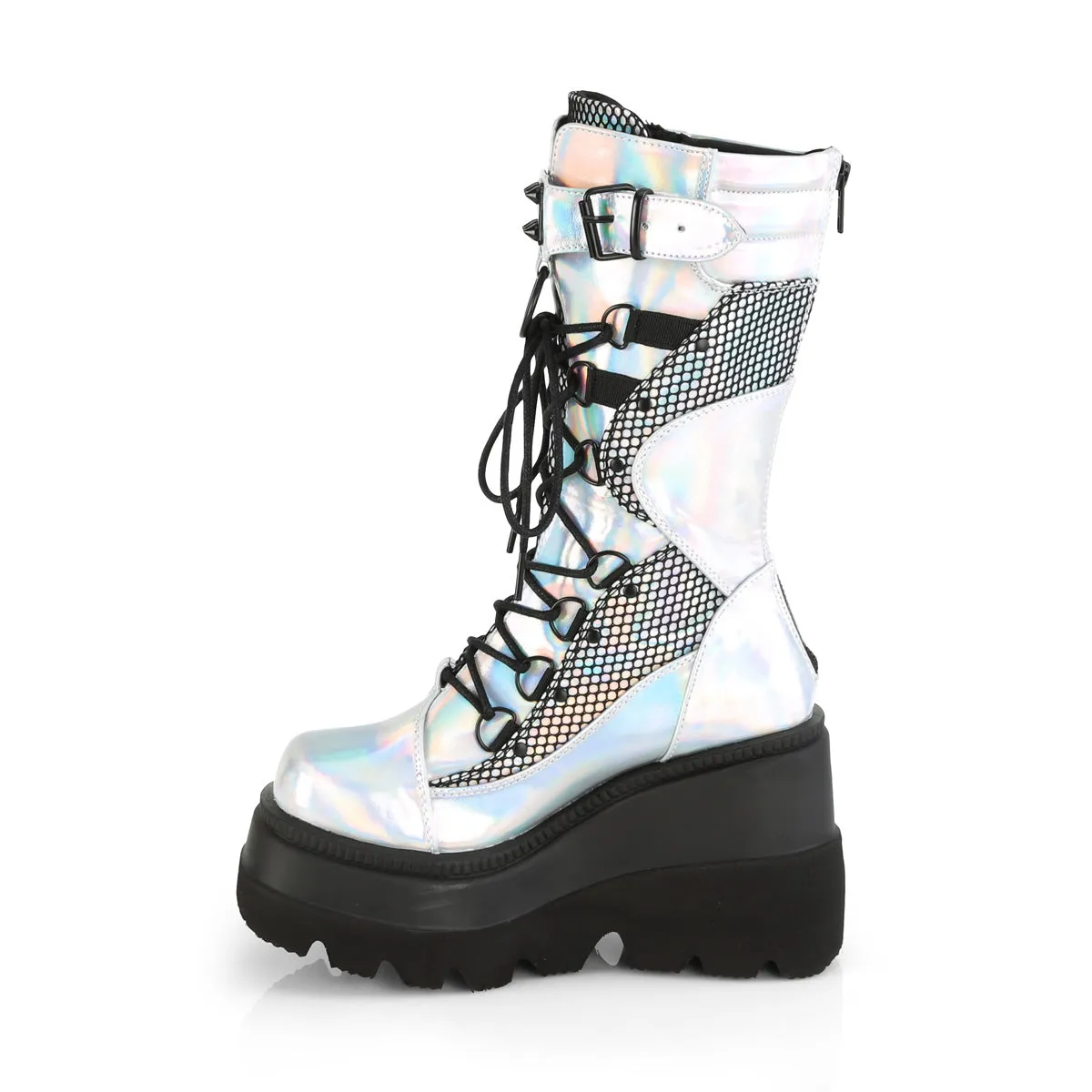 SHAKER-70  Silver Hologram Vegan Leather-Black Fishnet