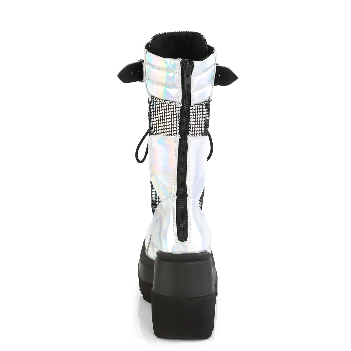 SHAKER-70  Silver Hologram Vegan Leather-Black Fishnet