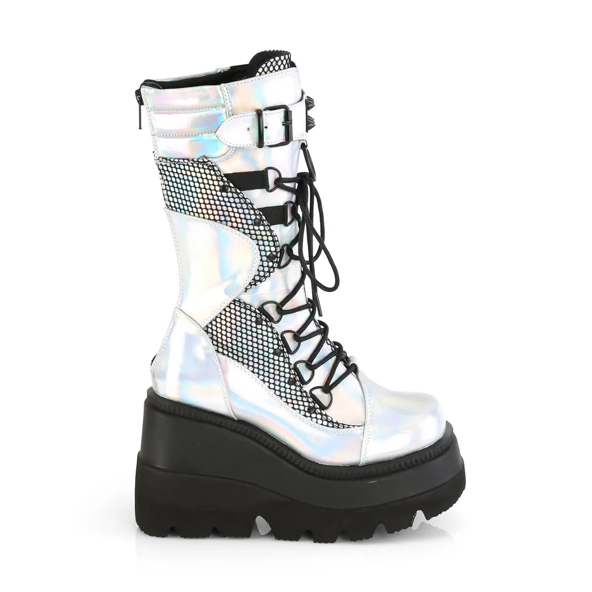 SHAKER-70  Silver Hologram Vegan Leather-Black Fishnet