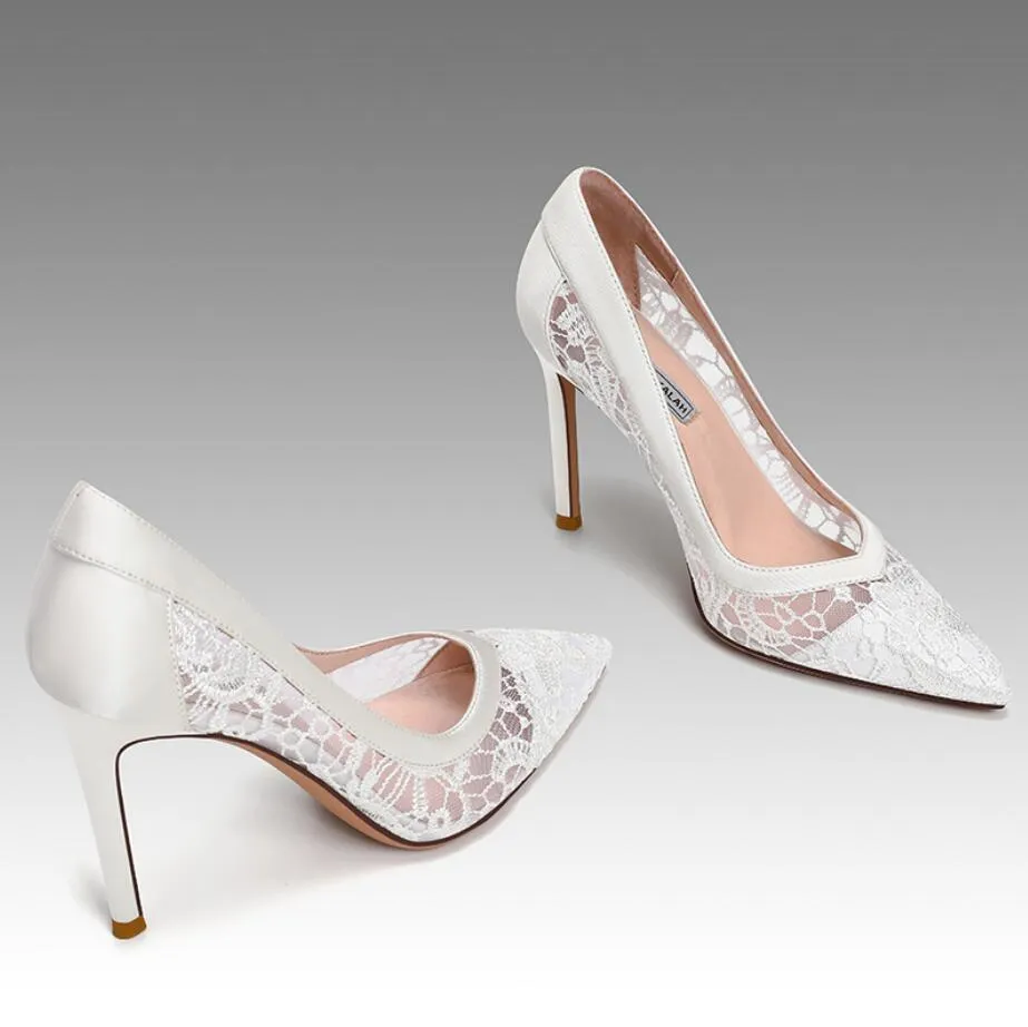 Silk Satin Lace Mesh Heels For Small Feet GS337