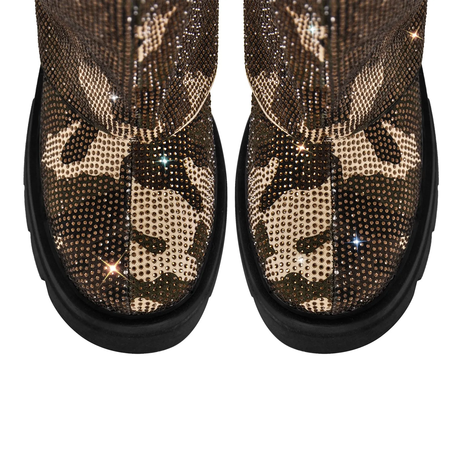 Silver Black Rhinestone Patchwork Mid-calf Fold Over Boots