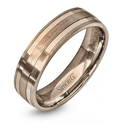 Simon G. 6mm White and Rose Gold Two-Tone Men's Wedding Ring