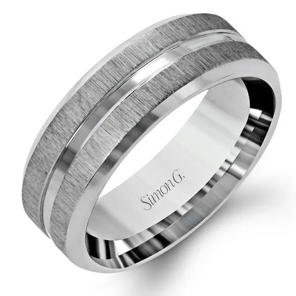 Simon G. Men's Satin Wedding Band with High Polished Center