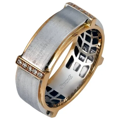 Simon G. White & Rose Gold Two-Tone 8mm Diamond Wedding Band