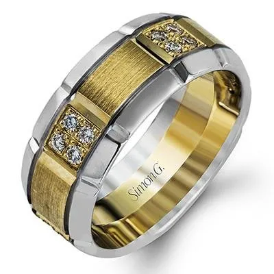 Simon G. White & Yellow Gold Two-Tone 8MM Grooved Diamond Men's Wedding Band