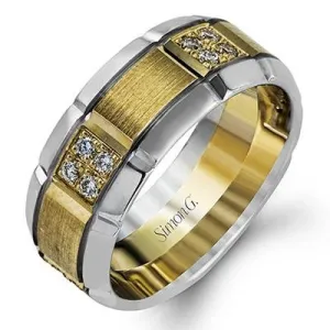 Simon G. White & Yellow Gold Two-Tone 8MM Grooved Diamond Men's Wedding Band