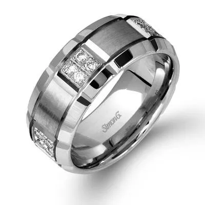 Simon G. White & Yellow Gold Two-Tone 8MM Grooved Diamond Men's Wedding Band