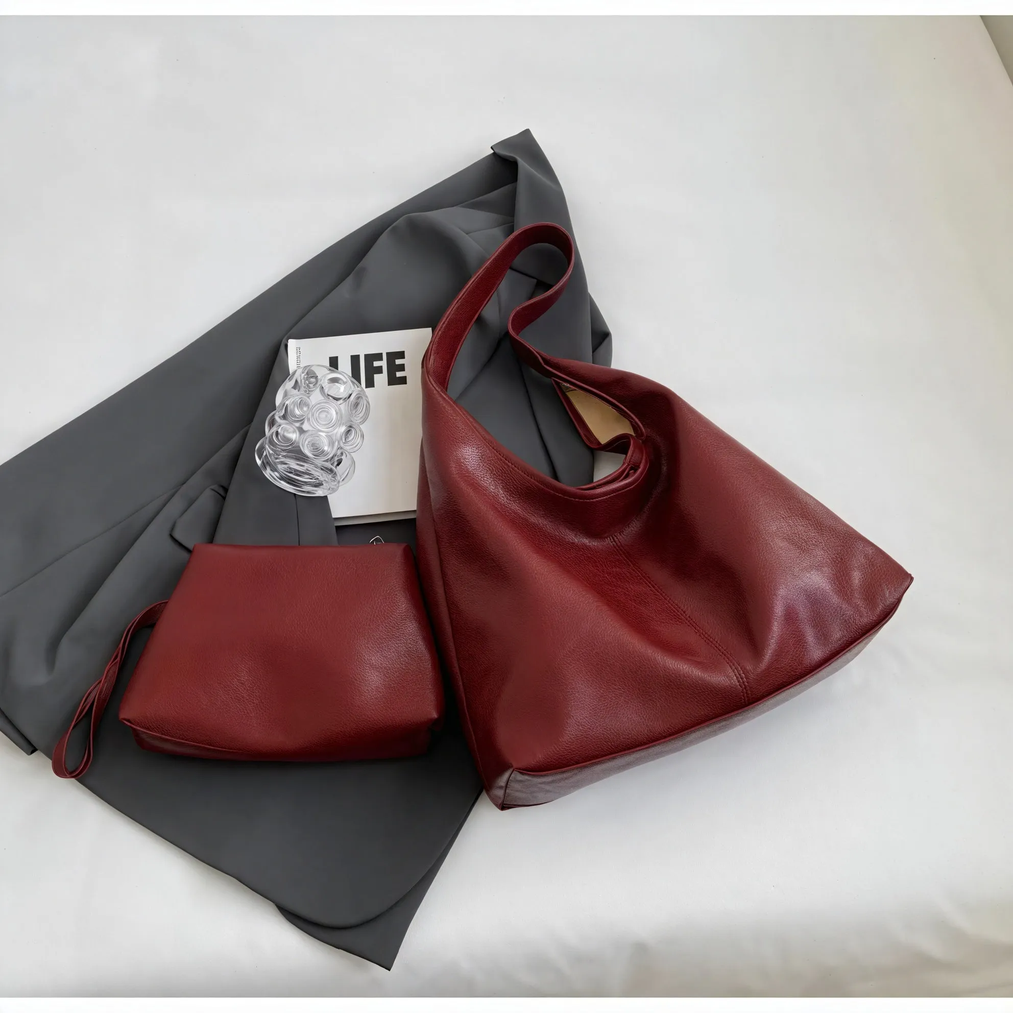 Slouchy Shoulder Bag - Minimalist Crescent Hobo