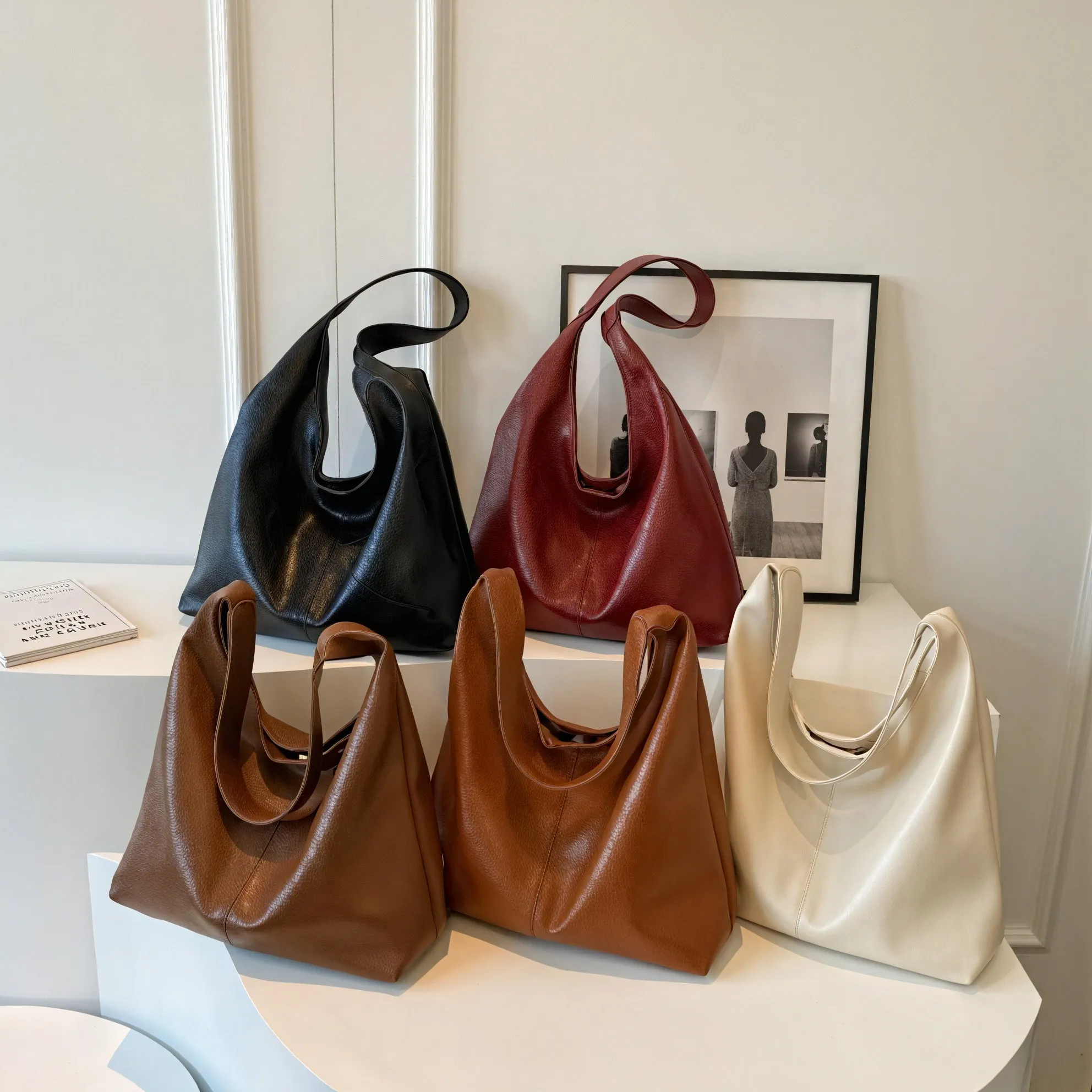 Slouchy Shoulder Bag - Minimalist Crescent Hobo