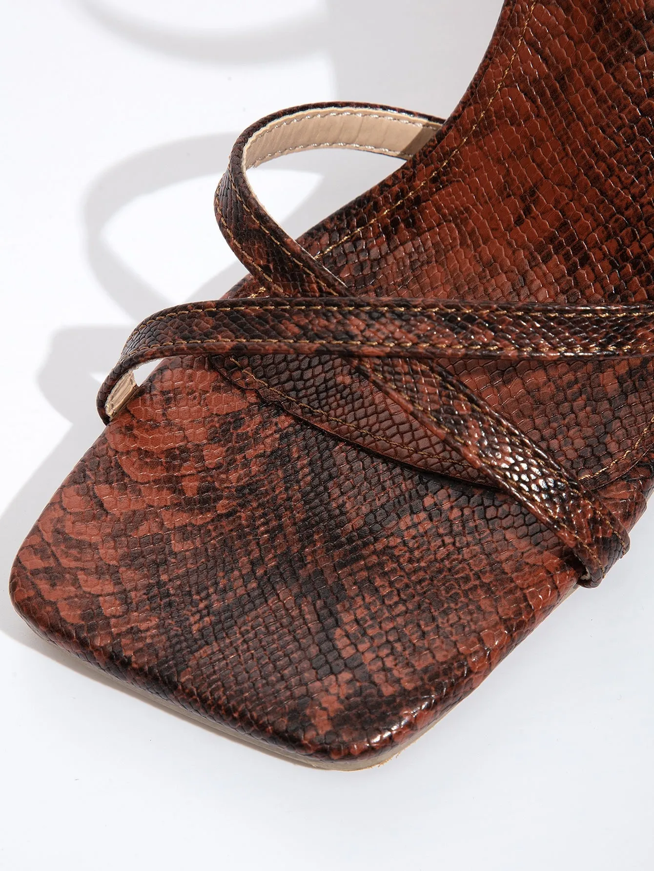 Snakeskin Thin Strap Stiletto Heeled Sandals