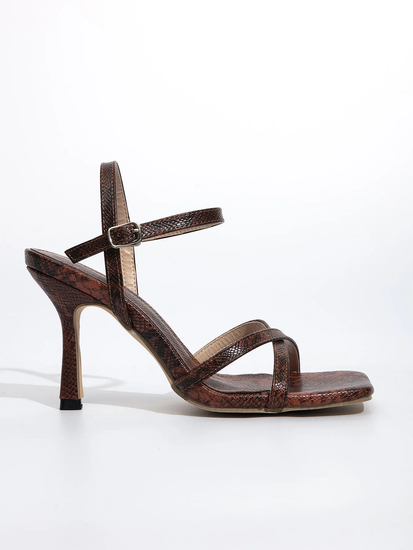 Snakeskin Thin Strap Stiletto Heeled Sandals