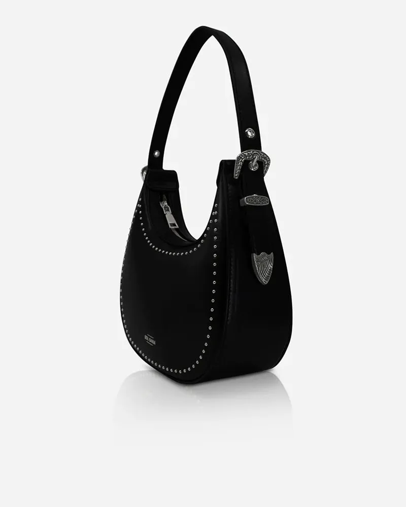 Sol Sana Crescent Black Leather & Hardware Shoulder Bag
