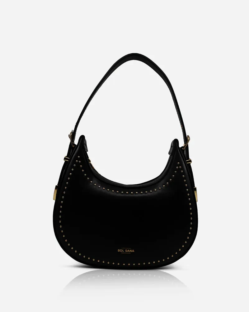 Sol Sana Crescent Black Leather & Hardware Shoulder Bag