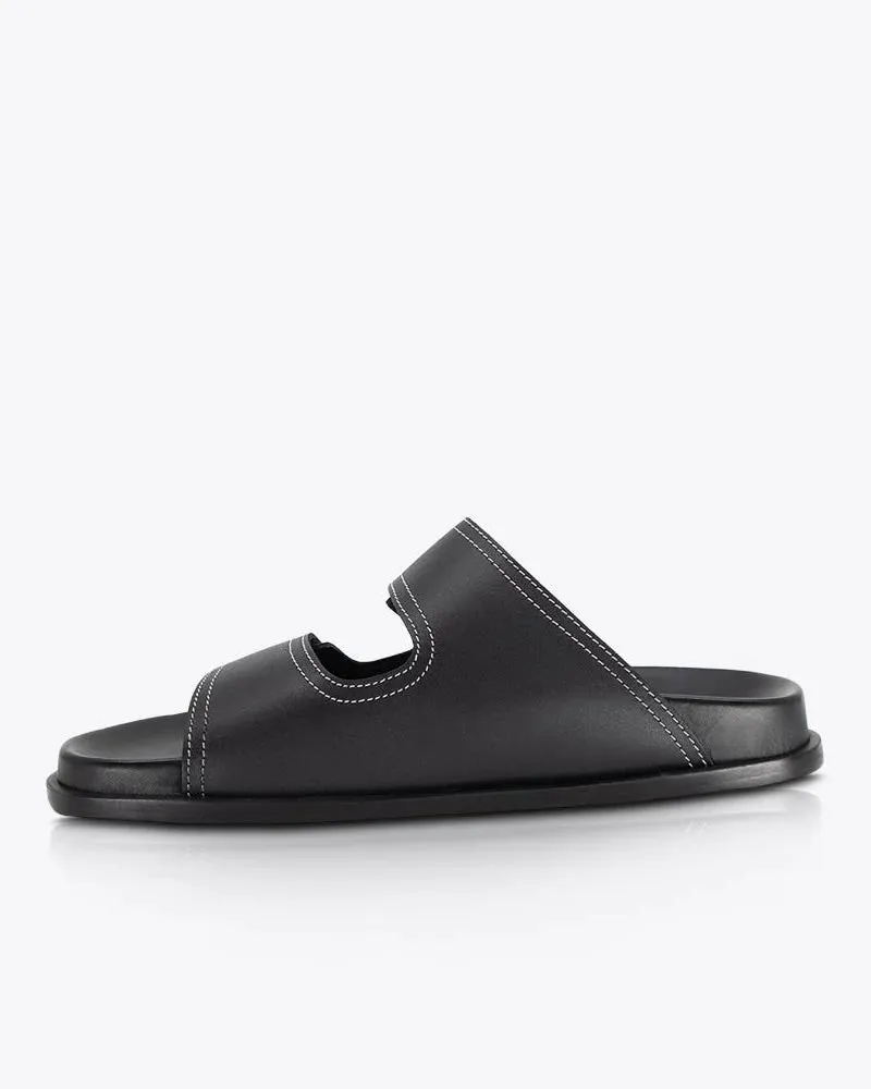 Sol Sana Shine Black/ White Stitching Slides