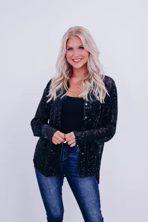 Sparkle On Sheer Sequin Mesh Top - Black