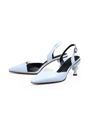 Spiral Kitten Heel Leather Slingback Blue