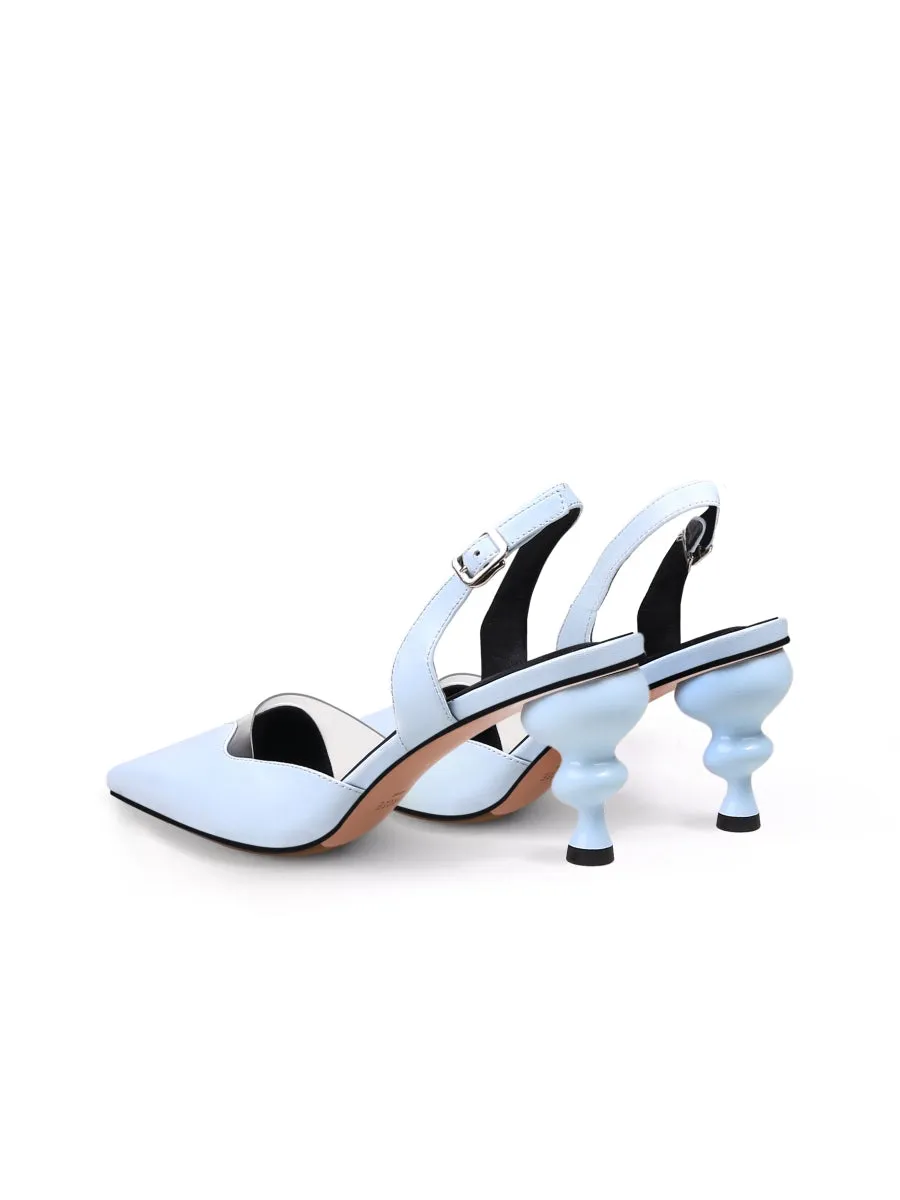 Spiral Kitten Heel Leather Slingback Blue