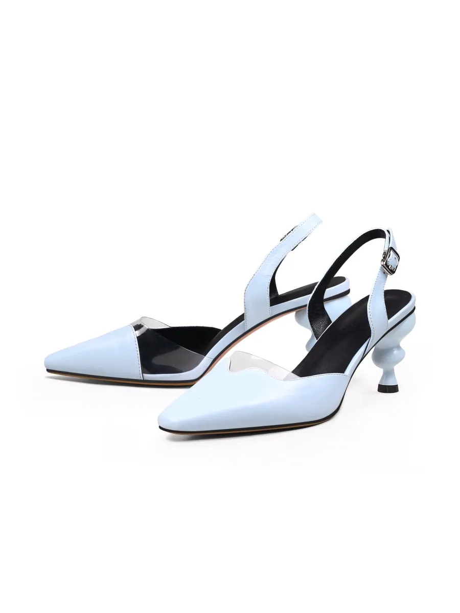 Spiral Kitten Heel Leather Slingback Blue