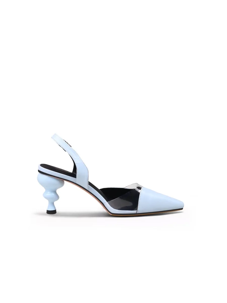 Spiral Kitten Heel Leather Slingback Blue
