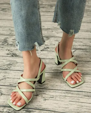 Square Heel Strappy Sandals - Green