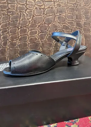 Steelground Hylda Leather 50's Sandals Pumps Black