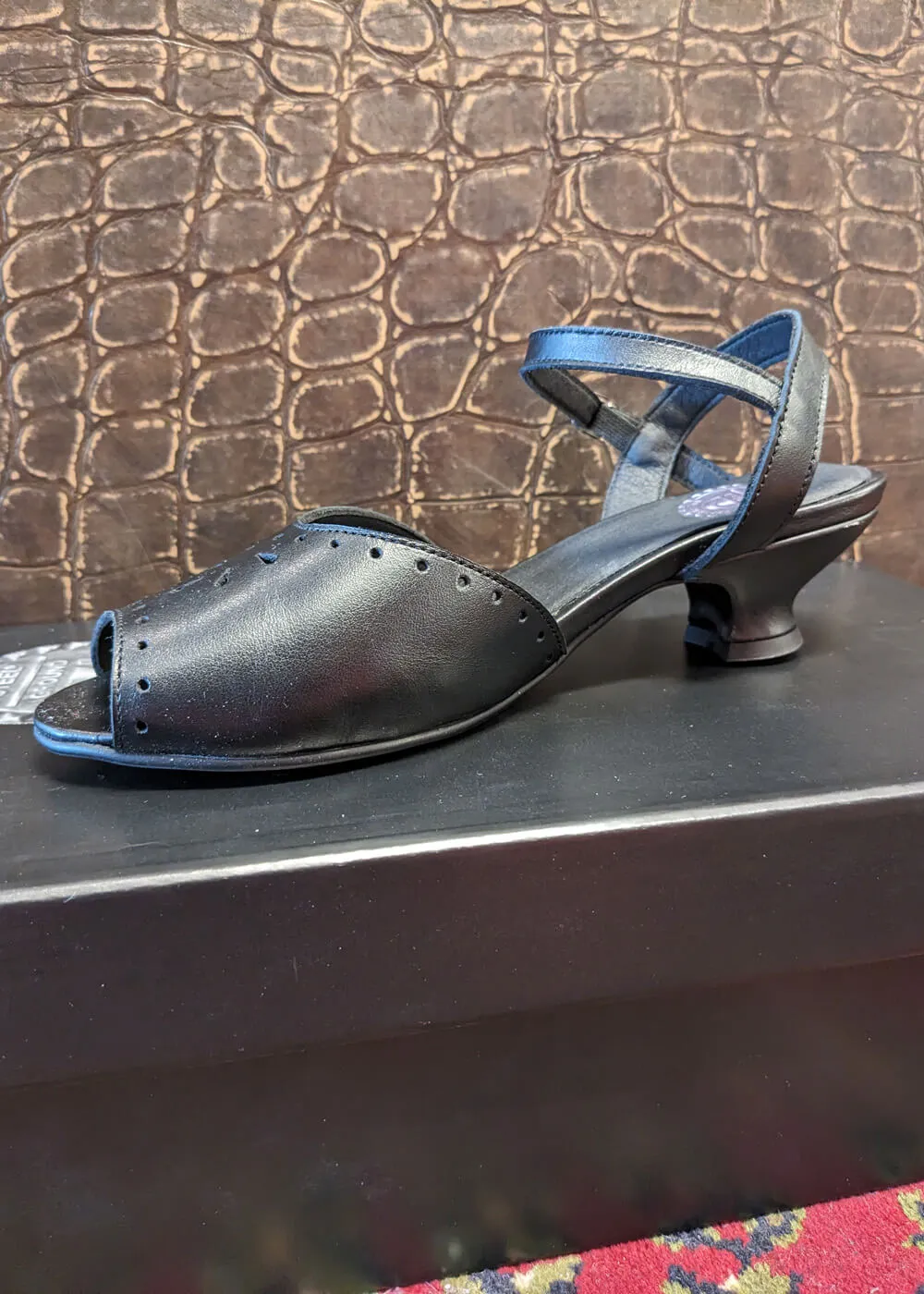 Steelground Hylda Leather 50's Sandals Pumps Black