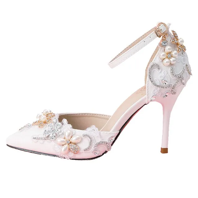 Stiletto Pearl Flowers Rhinestone Wedding Shoes