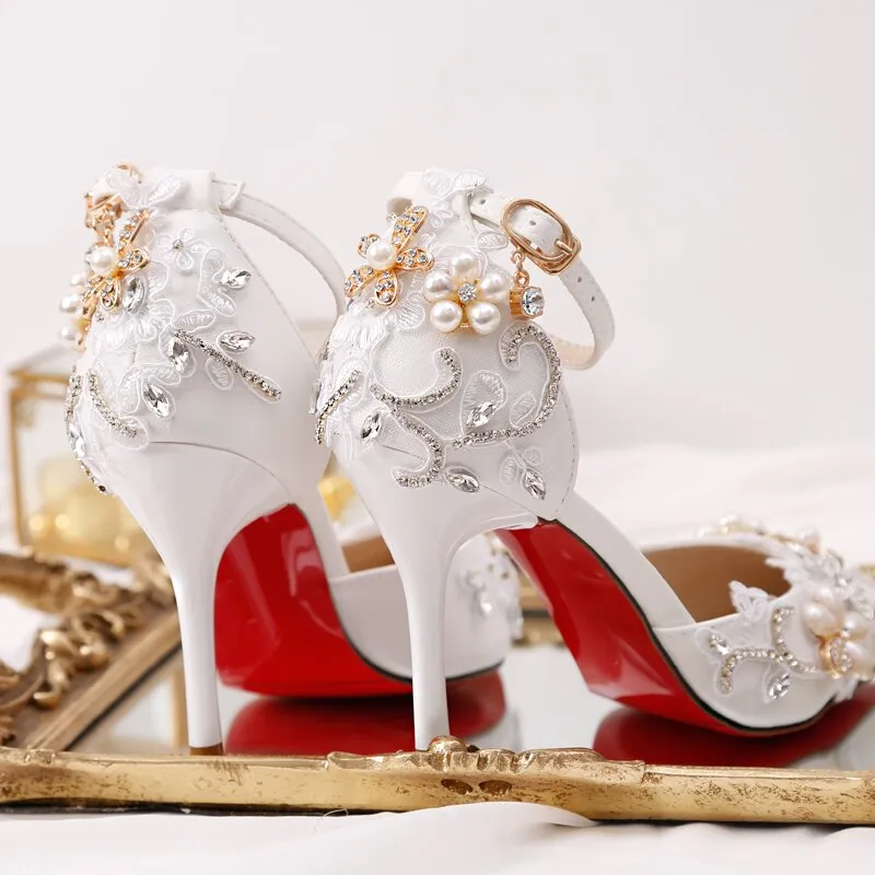 Stiletto Pearl Flowers Rhinestone Wedding Shoes
