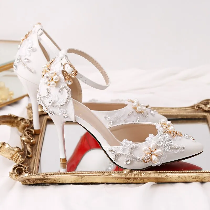 Stiletto Pearl Flowers Rhinestone Wedding Shoes