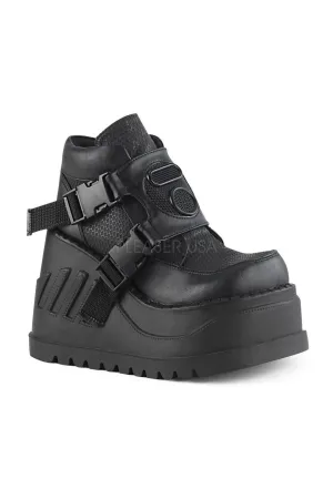 STOMP-15 Demonia Wedge | Black Faux Leather