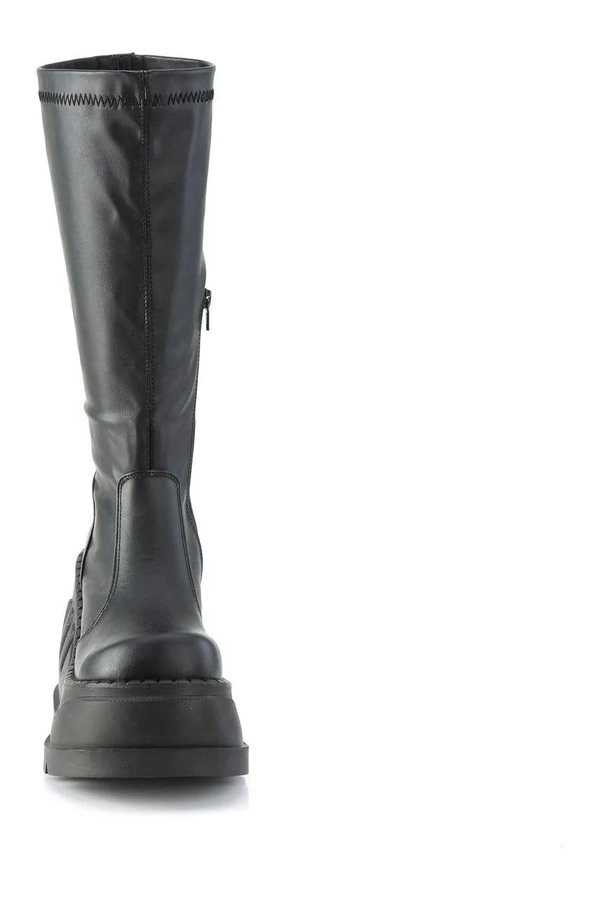 STOMP-200 Knee Boot | Black Faux Leather