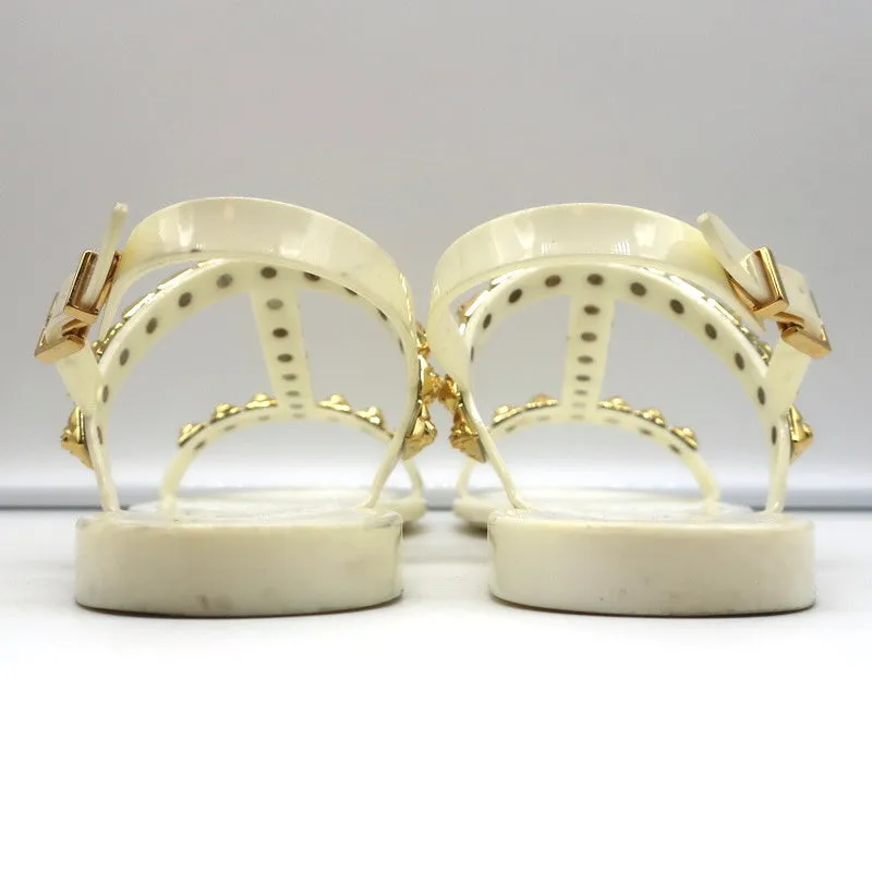 Stuart Weitzman Jelrose Studded Jelly Sandals Cream/Gold Size 7 Flat Slingback