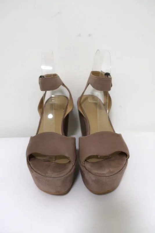 Stuart Weitzman Real Deal Platform Wedge Sandals Taupe Suede Size 6.5