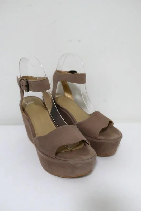 Stuart Weitzman Real Deal Platform Wedge Sandals Taupe Suede Size 6.5