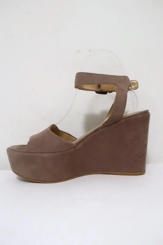 Stuart Weitzman Real Deal Platform Wedge Sandals Taupe Suede Size 6.5