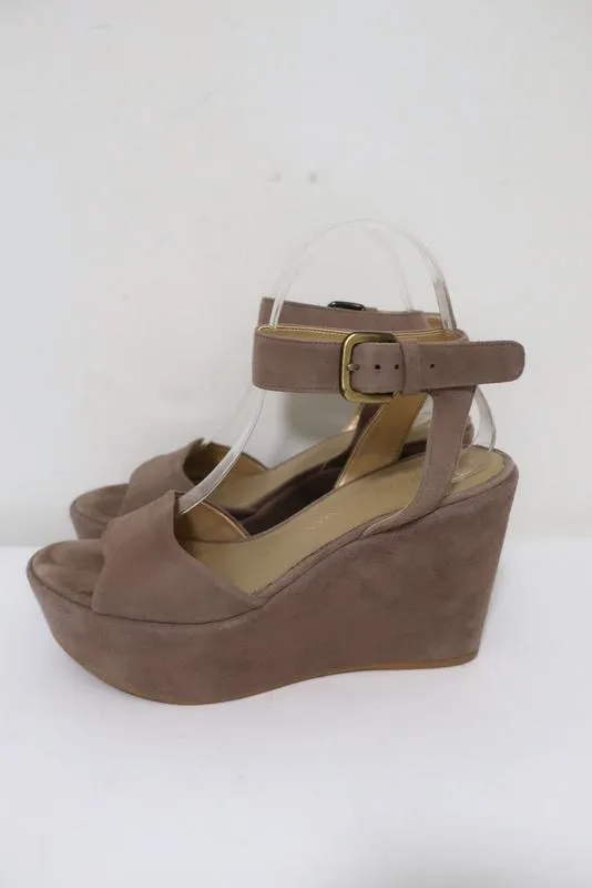 Stuart Weitzman Real Deal Platform Wedge Sandals Taupe Suede Size 6.5