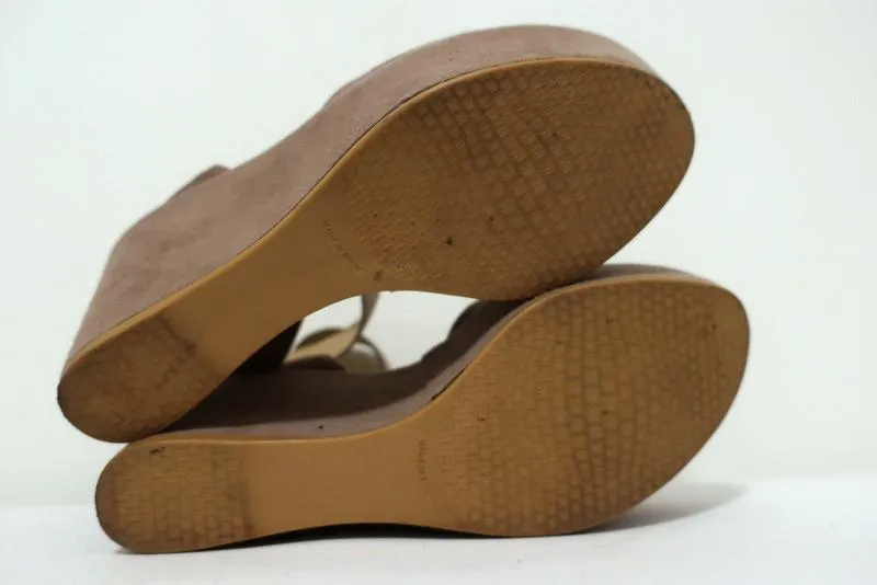 Stuart Weitzman Real Deal Platform Wedge Sandals Taupe Suede Size 6.5